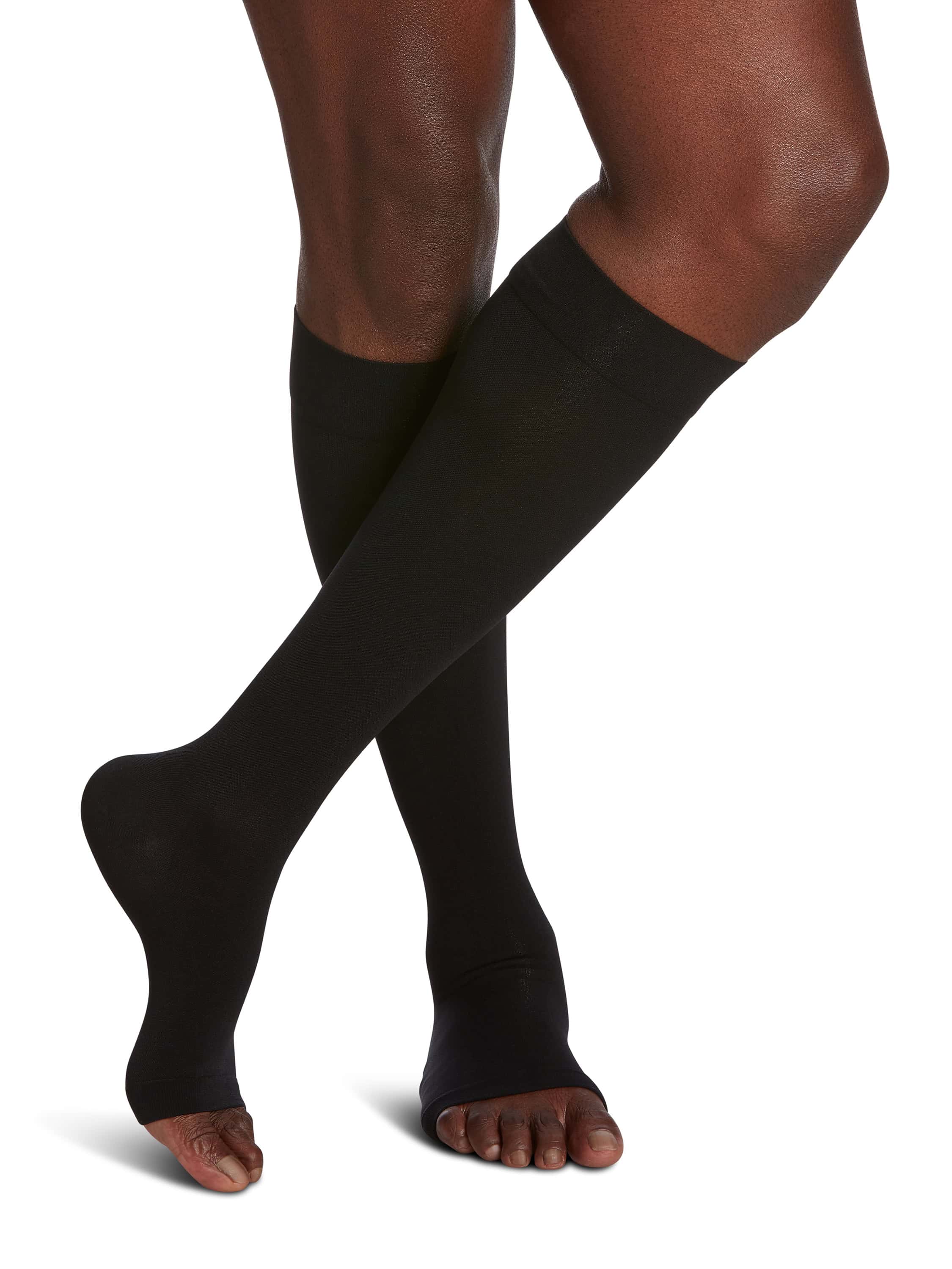 Sigvaris Essential Opaque Knee-High Open-Toe Stockings, Black