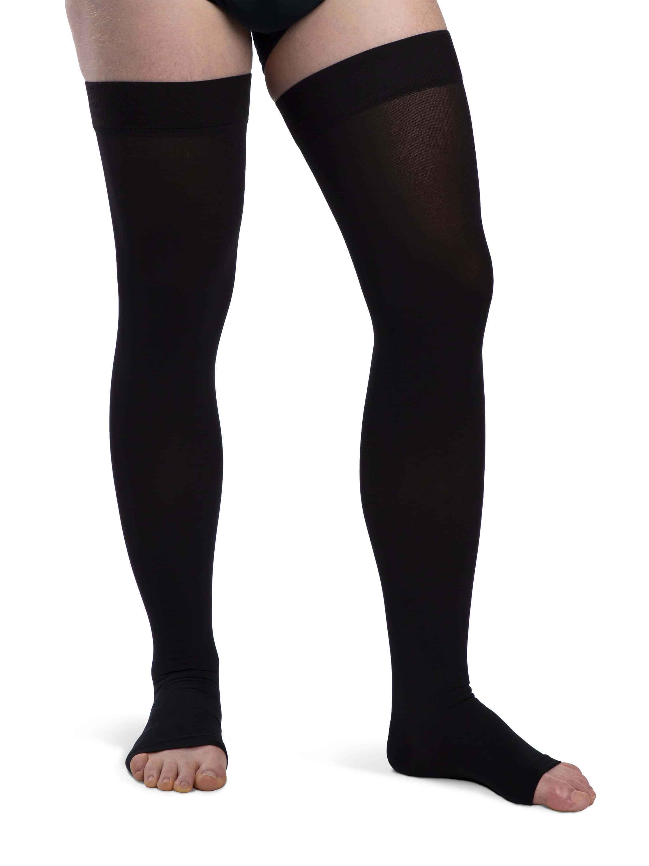Sigvaris Essential Opaque Thigh-High Open-Toe Stockings, Black
